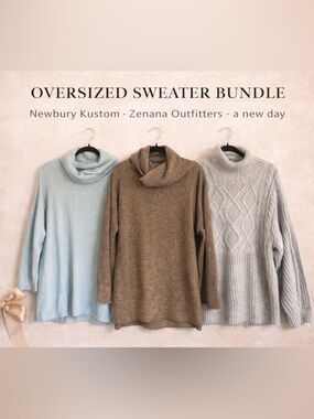 Women’s Oversized Sweater Bundle Cowl Neck Neutral Cozy Knit Set S M